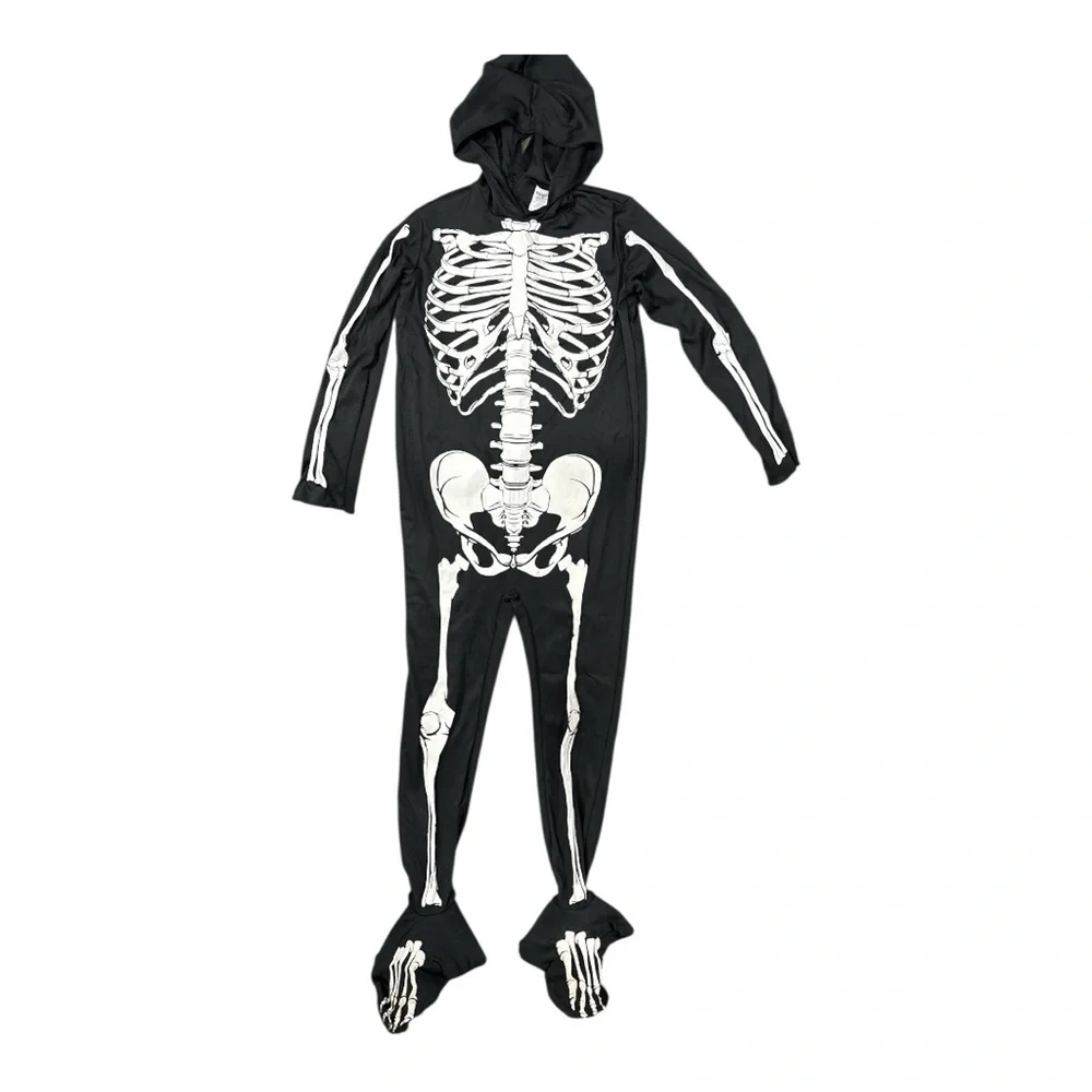 Spirit Glow In Dark Skeleton Child M 8-10 Halloween Costume Hooded Jumpsuit Mask